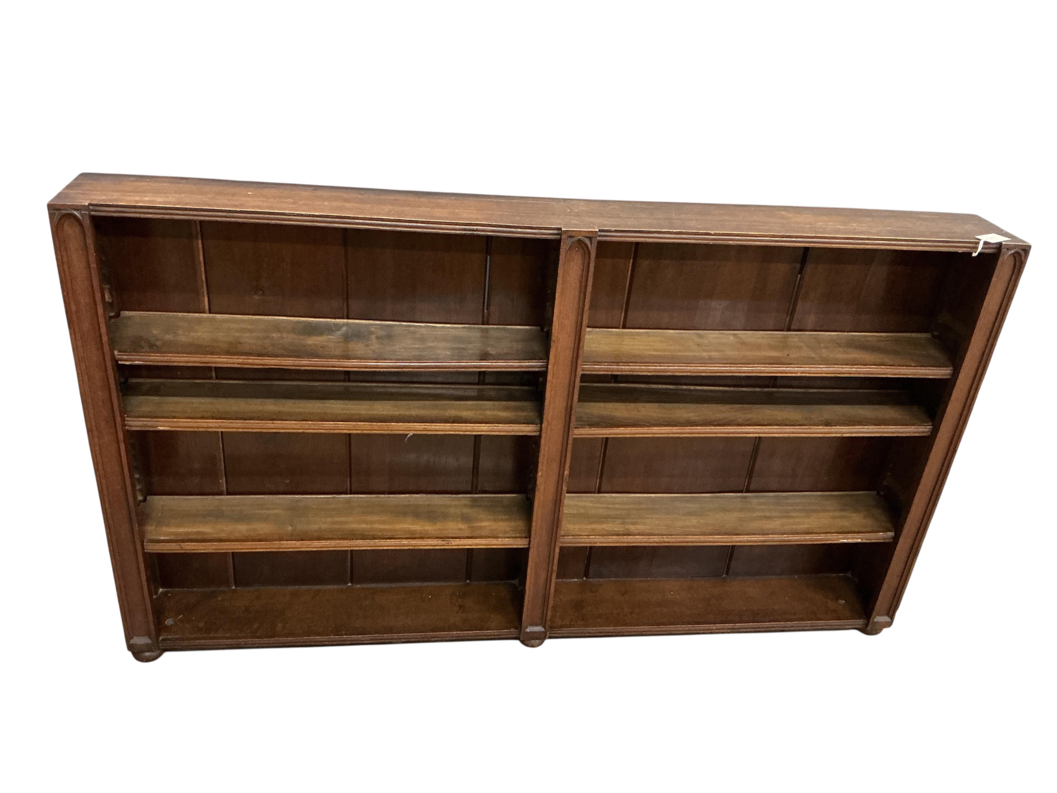 A Victorian mahogany open bookcase, (adapted), width 169cm, depth 18cm, height 98cm